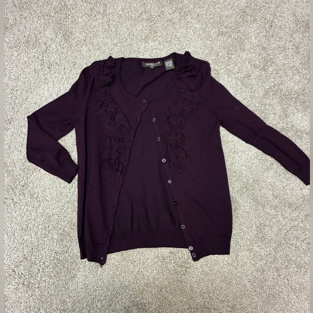 Lavender Ruffle-Trim Cardigan Sweater - Women